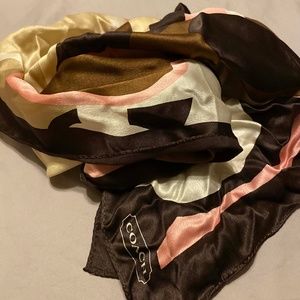 Brown and Pink Coach Silk Scarf